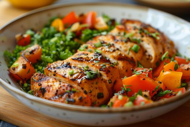 Poitrine de poulet grillée avec des légumes