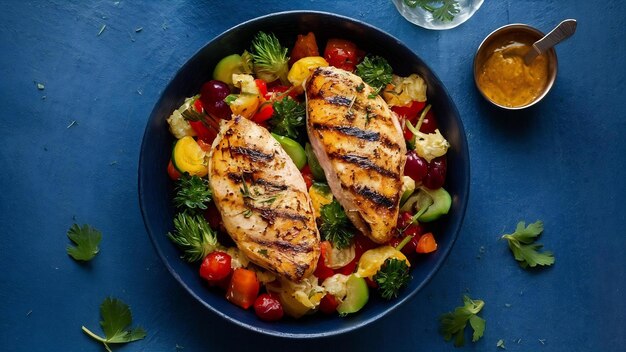 Poitrine de poulet grillée avec des légumes