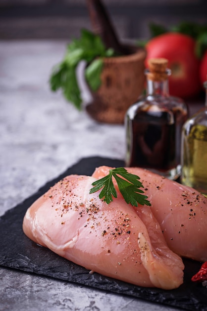 Poitrines de poulet crues ou filets