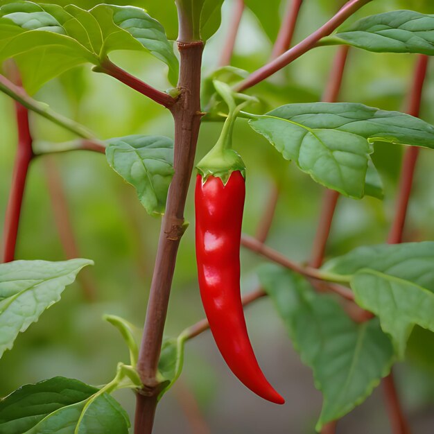 Photo un poivre rouge sur une plante avec des feuilles vertes