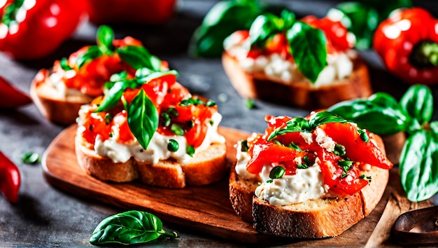 Le poivre rouge rôti Ricotta Bruschetta Une merveille culinaire