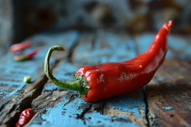 Photo un poivre rouge vibrant sur une table de bois rustique