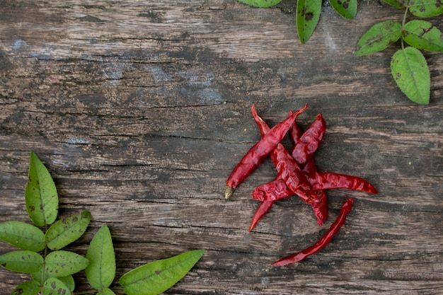 Poivron rouge séché sur panneau de bois