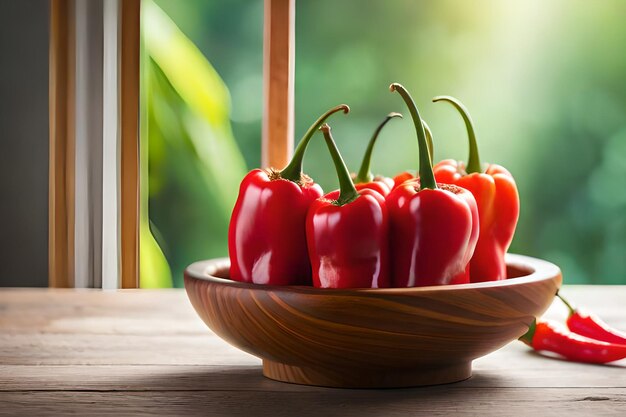 Poivrons rouges dans un bol sur une table