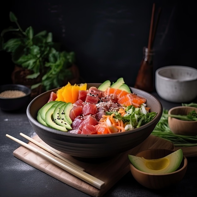 Poke bol avec des aliments sains