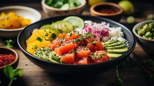 Poke Bowl Bol coloré frais et sain d'inspiration hawaïenne