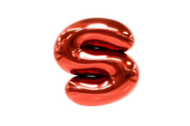 Police de ballon lettre rouge métellic S faite de ballon d'hélium réaliste, illustration 3d Premium.