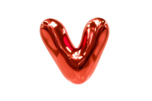 Police de ballon lettre rouge métellic V faite de ballon d'hélium réaliste, illustration 3d Premium.