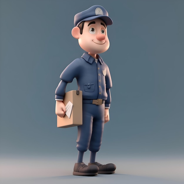 Un policier avec une boîte dans les mains Illustration 3D