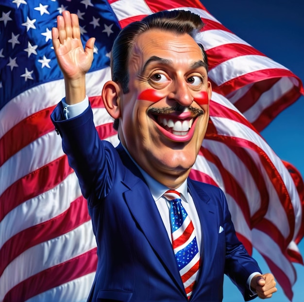 Photo politicien américain posant en caricature de triomphe illustration de dessin animé
