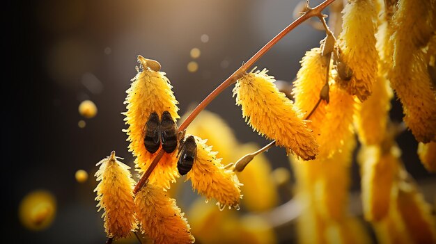 Photo le pollen des chats et le pollen des fleurs jaunes