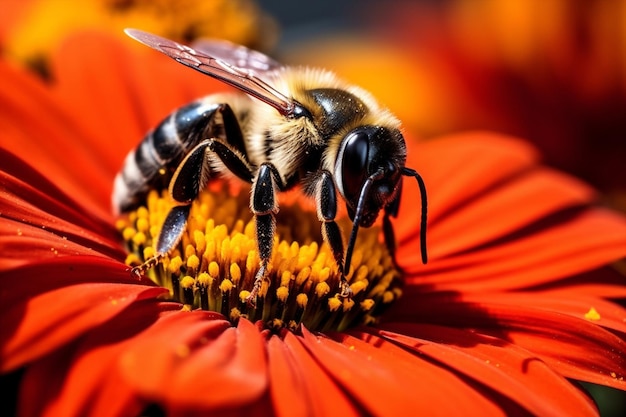 La pollinisation de la fleur d'orange, l'insecte, l'abeille, la fleur de la nature