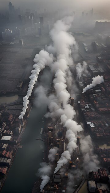 Photo pollution de l'air par les cheminées des usines fumantes