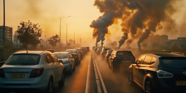 Photo la pollution de l'air par les voitures et le changement climatique