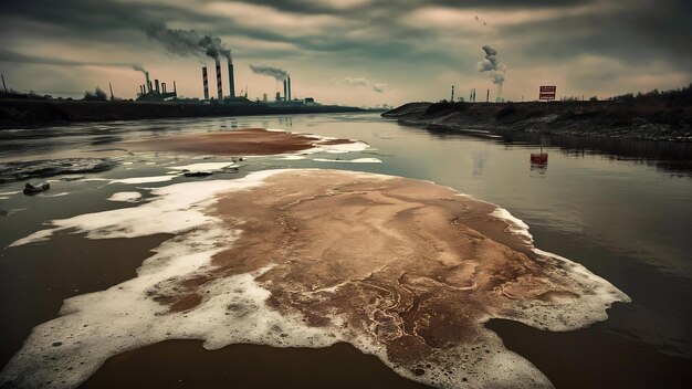 Pollution de l'eau dans la rivière en raison du non-traitement des eaux usées industrielles avant le drainage