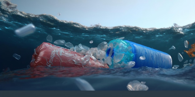 Pollution de l'océan avec des déchets plastiques IA générée