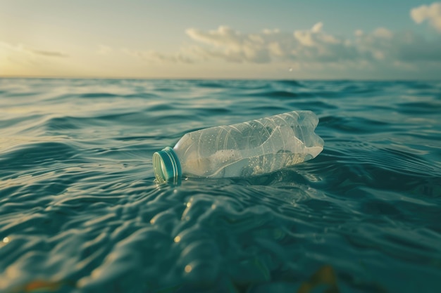 Photo la pollution par les bouteilles et les sacs en plastique dans le concept de l'océan