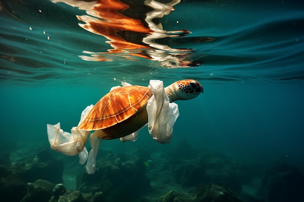 Photo la pollution par les sacs en plastique nuit à la vie et aux écosystèmes océaniques