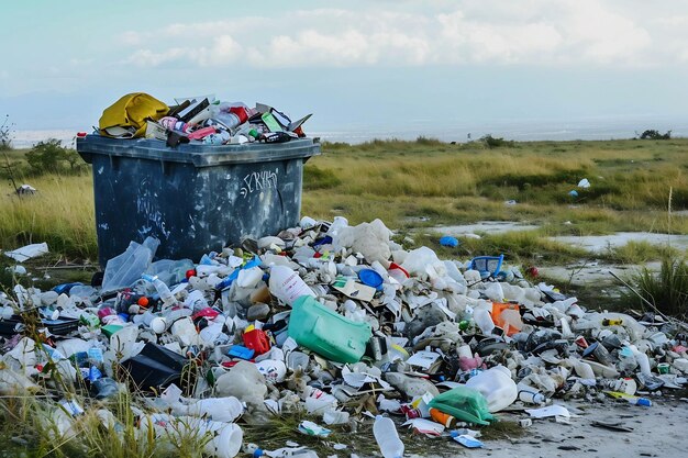 Photo pollution des terres débordant d'objets jetés et de déchets
