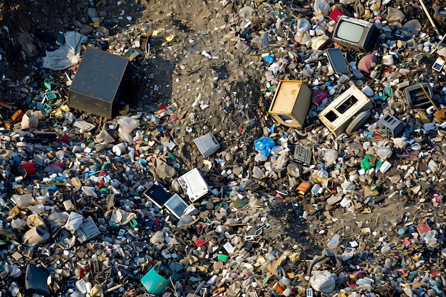 Photo pollution des terres débordant d'objets jetés et de déchets