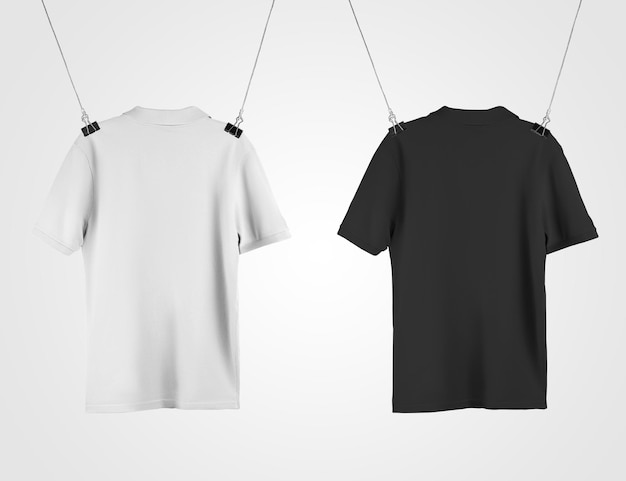 polo noir blanc suspendu aux cordes tshirt masculin vierge pour la présentation du design