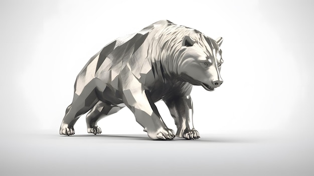 Poly ours argenté sur fond blanc illustration 3D