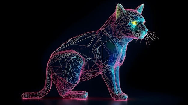 Polygone holographique illustration de chat 3d générative ai