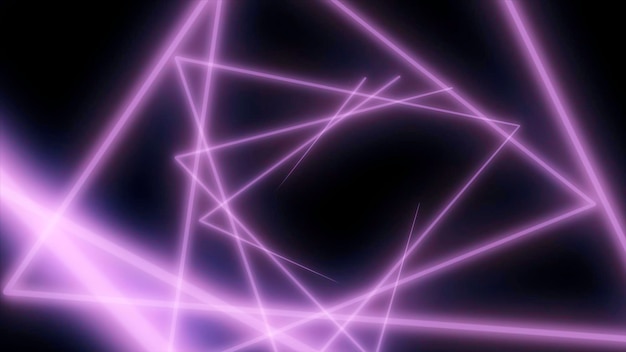 Des polygones de néon abstraits dans l'espace noir des lignes de lasers se déplaçant en cercle