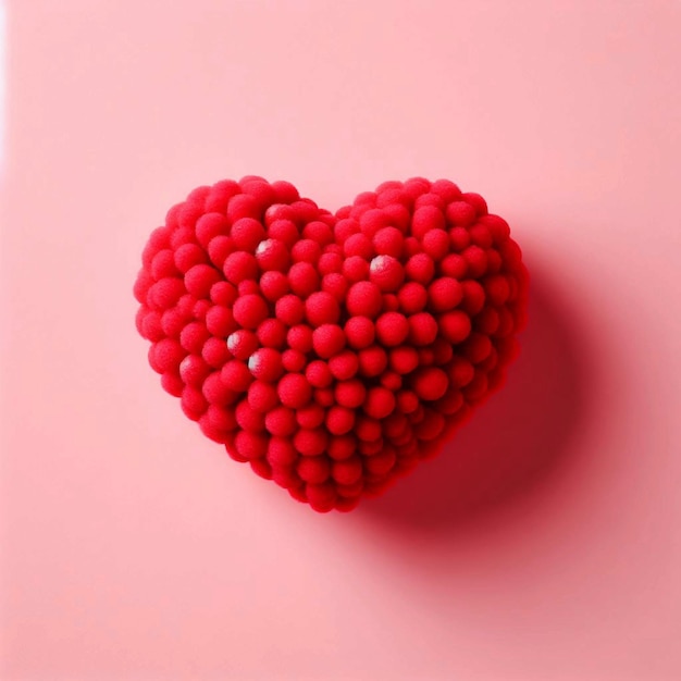 Photo un pom-pom en forme de cœur rouge montré sur le fronton et centré sur un fond rose solide