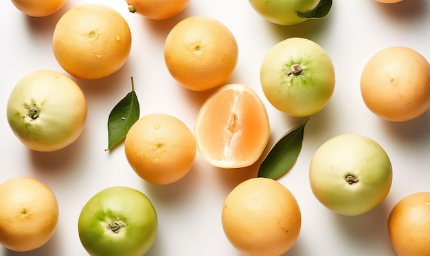 Pomelos avec gouttes d'eau sur fond blanc IA générative