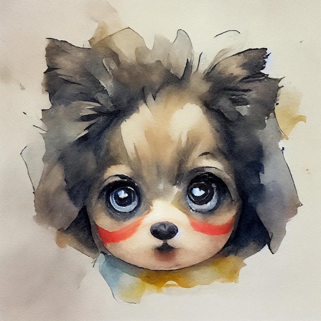 Poméranie. Adorable petit chien. Illustration à l'aquarelle avec des taches de couleur. Toutes les races de chiens