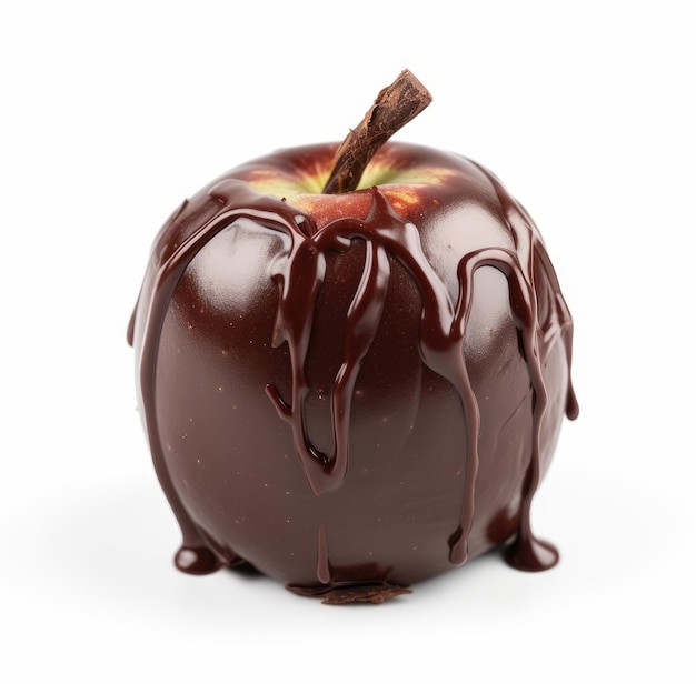 Pomme au chocolat isolé sur fond blanc