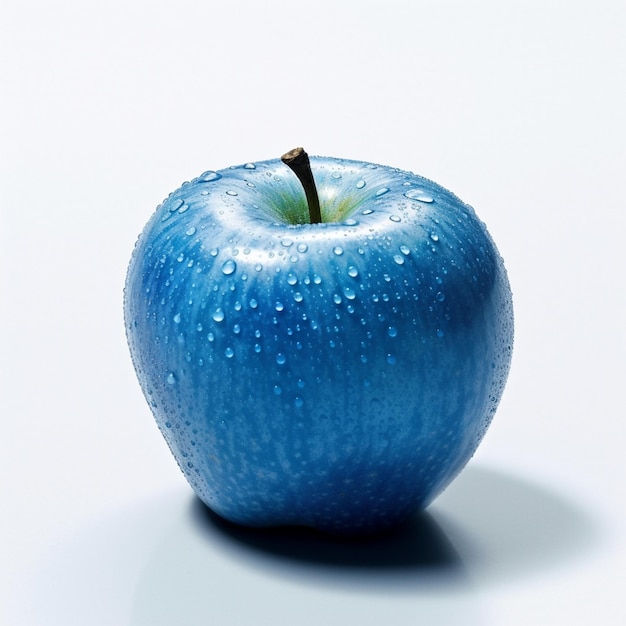Une pomme bleue avec des gouttelettes d'eau dessus