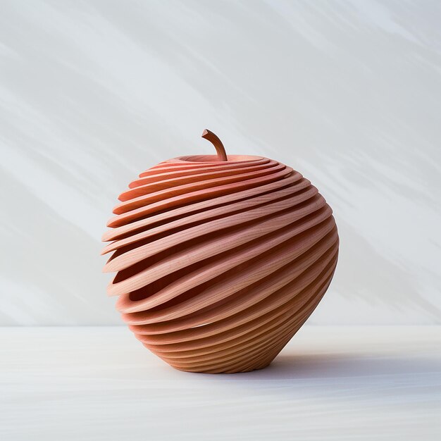 Pomme en bois avec un dessin sur un fond blanc abstrait