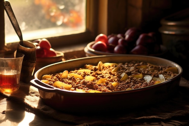 Pomme brune dorée croustillante refroidissant à la lumière du soleil créée avec l'AI générative