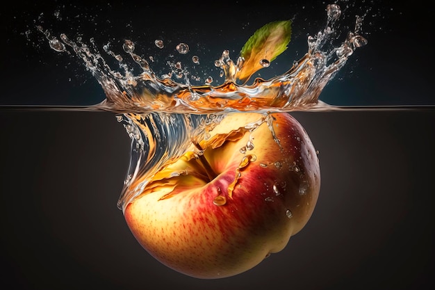 pomme dans un peu d'eau. concept de vie saine et d'aliments frais créés avec la technologie Generative AI