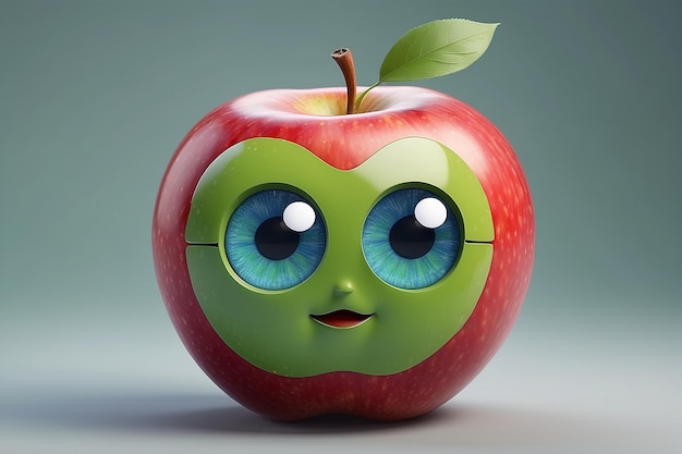 Photo pomme de dessin animé avec une feuille sur la tête et les yeux