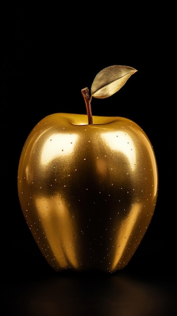 Photo pomme dorée sur fond sombre concept de luxe isolé ia générative