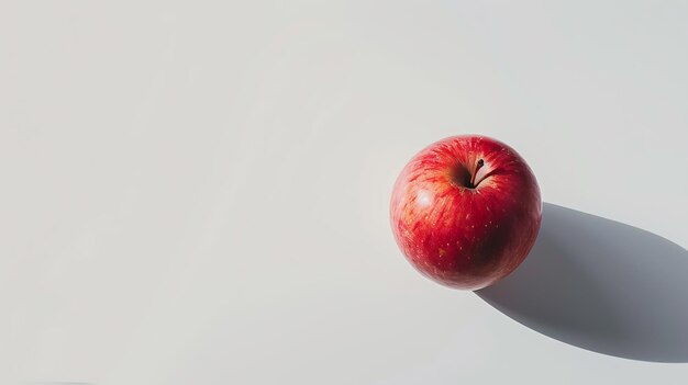 une pomme est devant un fond blanc