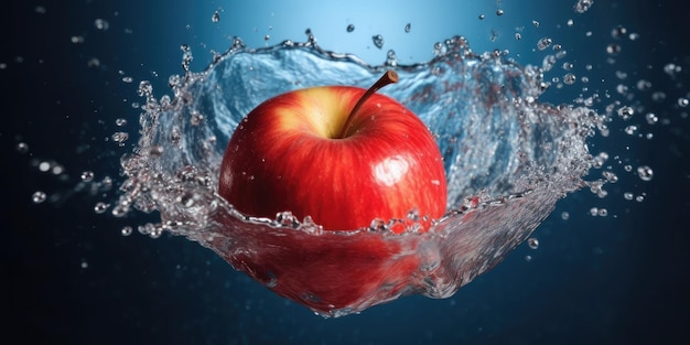 une pomme est éclaboussée d'eau