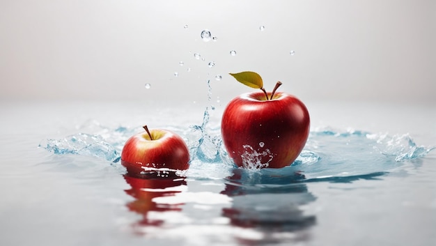 pomme est tombée à la surface de l'eau isolée sur fond blanc