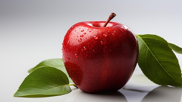 Pomme et une feuille sur fond blanc