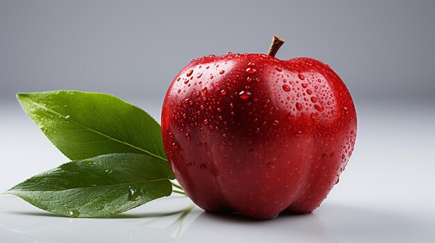 Pomme et une feuille sur fond blanc