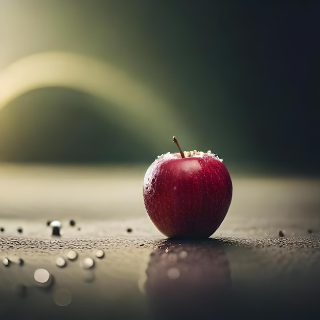 Une pomme avec un fond vert et un fond flou