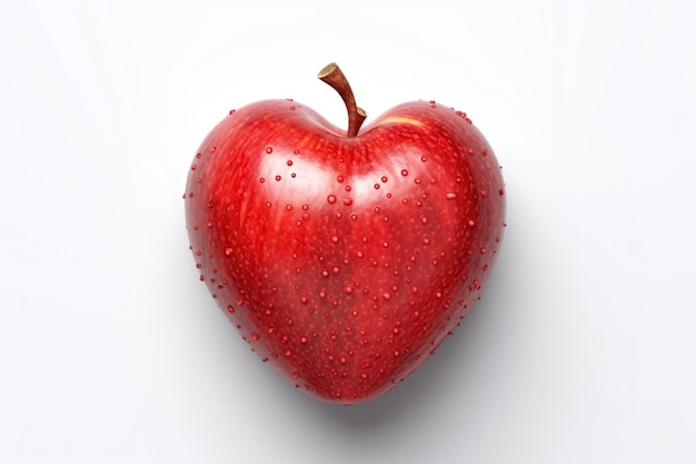 Pomme en forme de coeur sur fond blanc IA générative