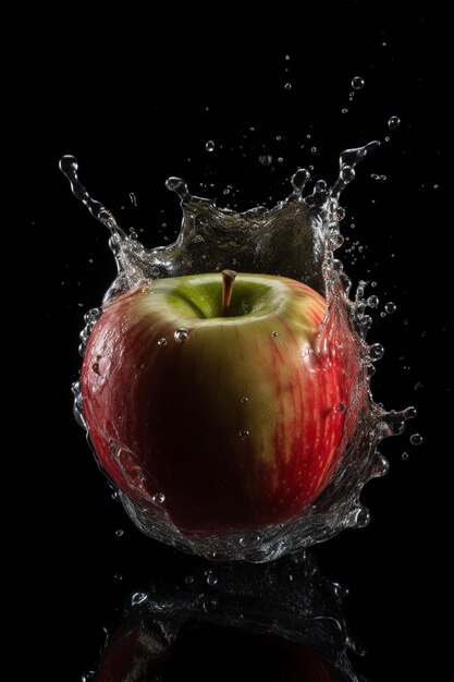 Pomme fraîche avec des éclaboussures d'eau Generative AI