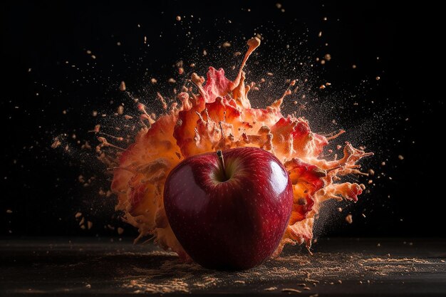 pomme fruits et légumes éclaboussés d'eau dans l'air bannière d'arrière-plan