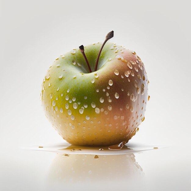 Une pomme avec des gouttelettes d'eau dessus