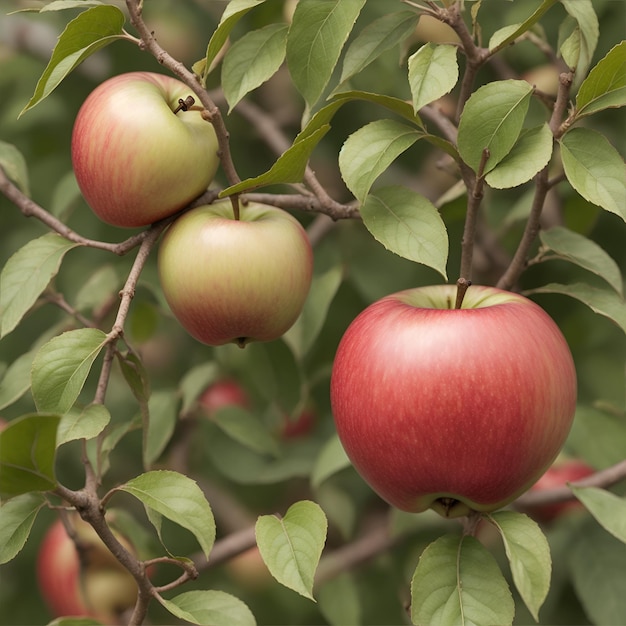 Pomme mûre avec feuille Ai générée