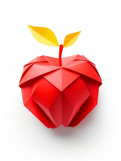 Pomme origami rouge isolée sur fond blanc illustration 3D